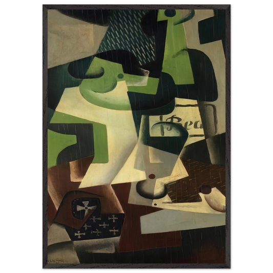 BOTTLE OF BEAUNE AND A FRUIT DISH 1917 - Juan Gris 70x100 cm / 28x40 inches Framed Art Print – Black Wooden Frame