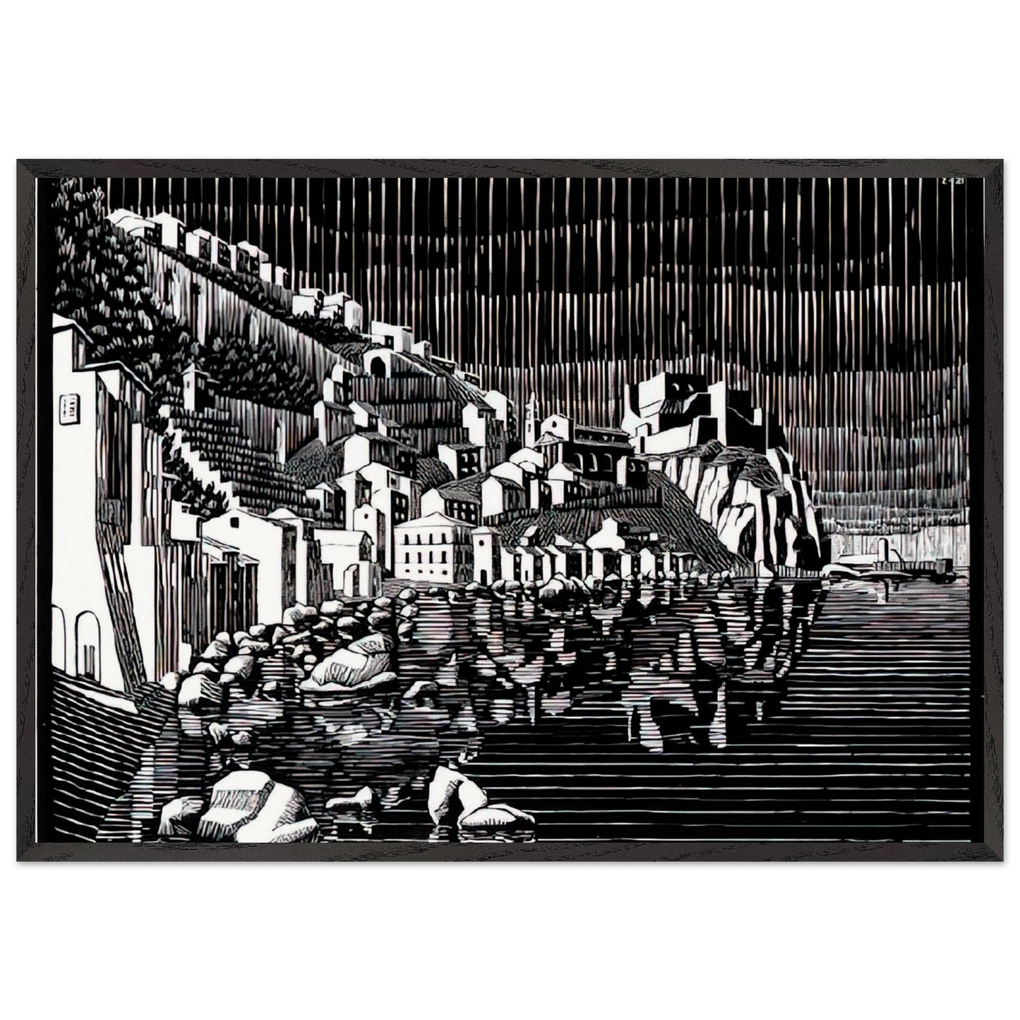 SCILLA CALABRIA FEBRUARY 1931 1931 - MC Escher 70x100 cm / 28x40 inches Framed Art Print – Black Wooden Frame | Maurits Cornelis Escher Prints