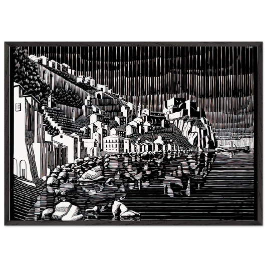 SCILLA CALABRIA FEBRUARY 1931 1931 - MC Escher 70x100 cm / 28x40 inches Framed Art Print – Black Wooden Frame | Maurits Cornelis Escher Prints
