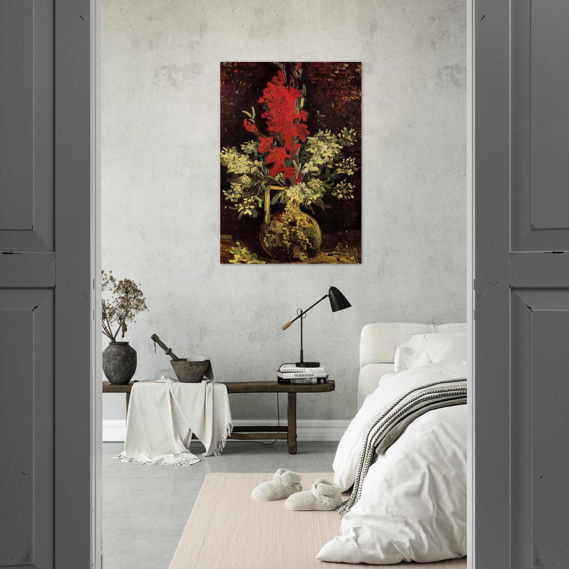 Vase with Gladioli and Carnations - Vincent van Gogh Brushed Aluminum Print - 70x100 cm / 28x40 inches | Vincent van Gogh Aluminum Print | Vincent van Gogh Prints