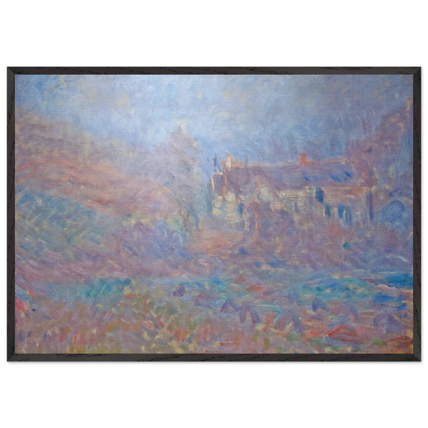 Houses at Falaise in the Fog - claude monet 70x100 cm / 28x40 inches Framed Art Print – Black Wooden Frame