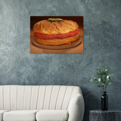FLOOR BURGER GIANT HAMBURGER 1962 - Claes Oldenburg Brushed Aluminum Print - 70x100 cm / 28x40 inches | Claes Oldenburg Aluminum Print | Claes Oldenburg Prints