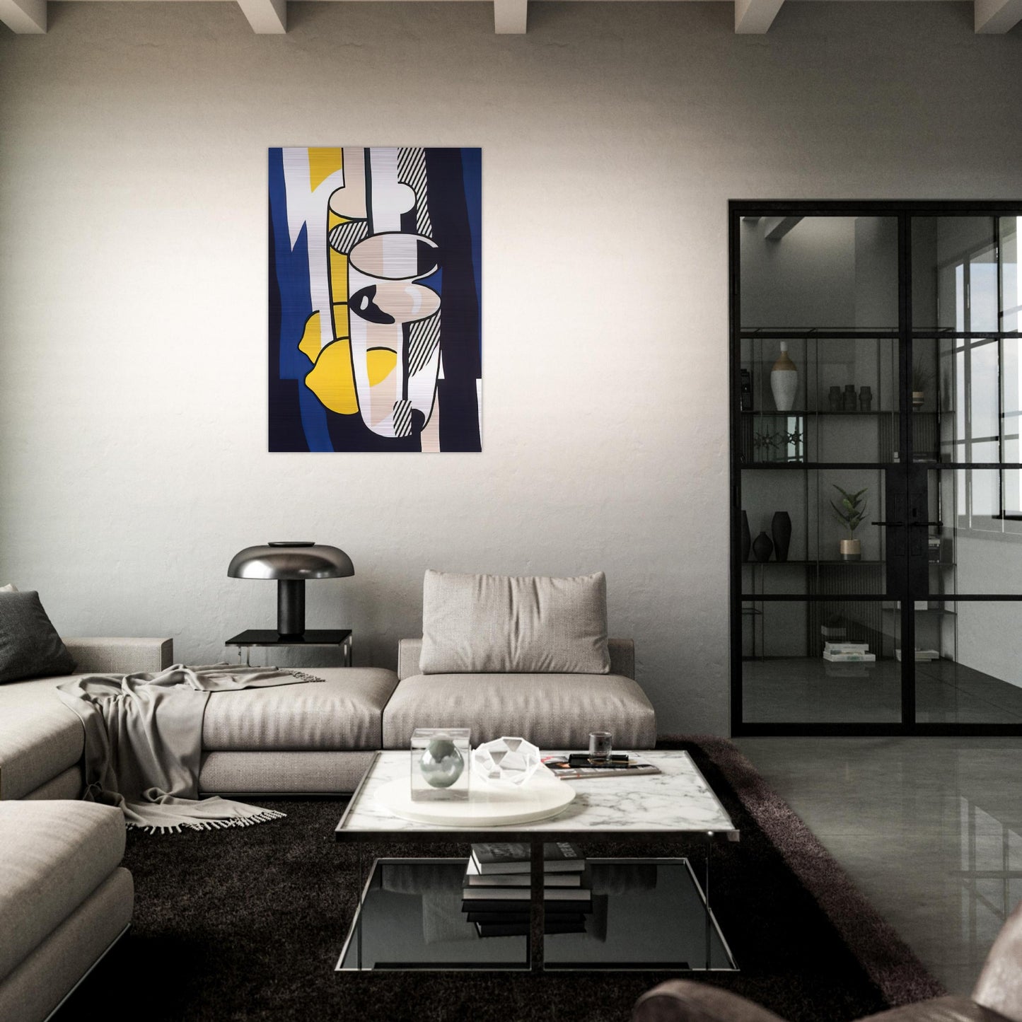 GLASS AND LEMON IN A MIRROR 1974 - Roy Lichtenstein Brushed Aluminum Print - 70x100 cm / 28x40 inches | Roy Lichtenstein Aluminum Print | Roy Lichtenstein Prints