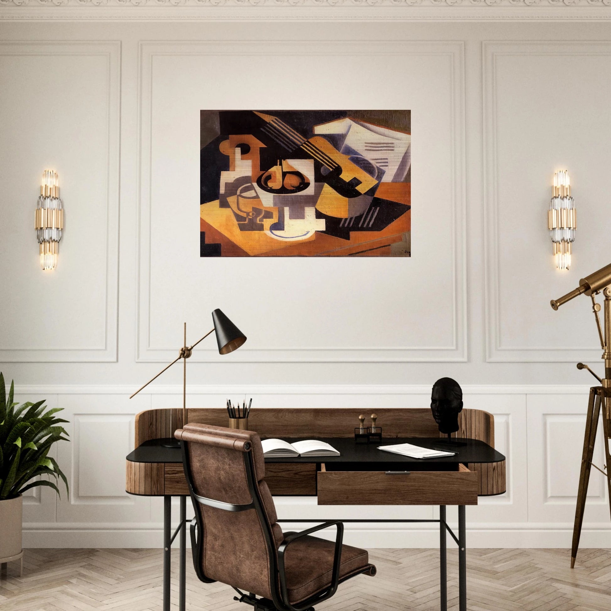 GUITAR AND FRUIT BOWL ON A TABLE 1918 - Juan Gris Brushed Aluminum Print - 70x100 cm / 28x40 inches | Juan Gris Aluminum Print | Juan Gris Prints