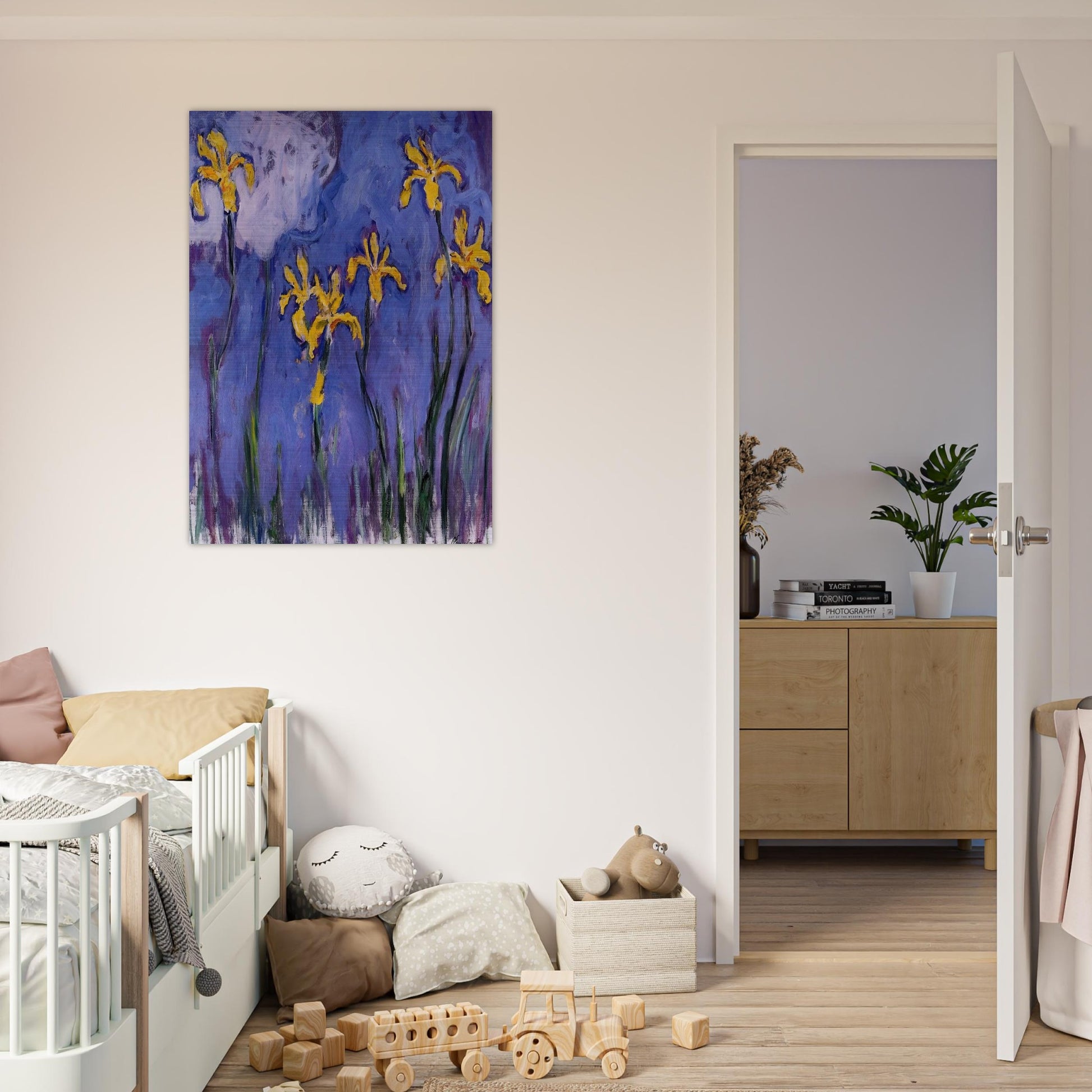 Yellow Irises with Pink Cloud - claude monet Brushed Aluminum Print - 70x100 cm / 28x40 inches | claude monet Aluminum Print | claude monet Prints