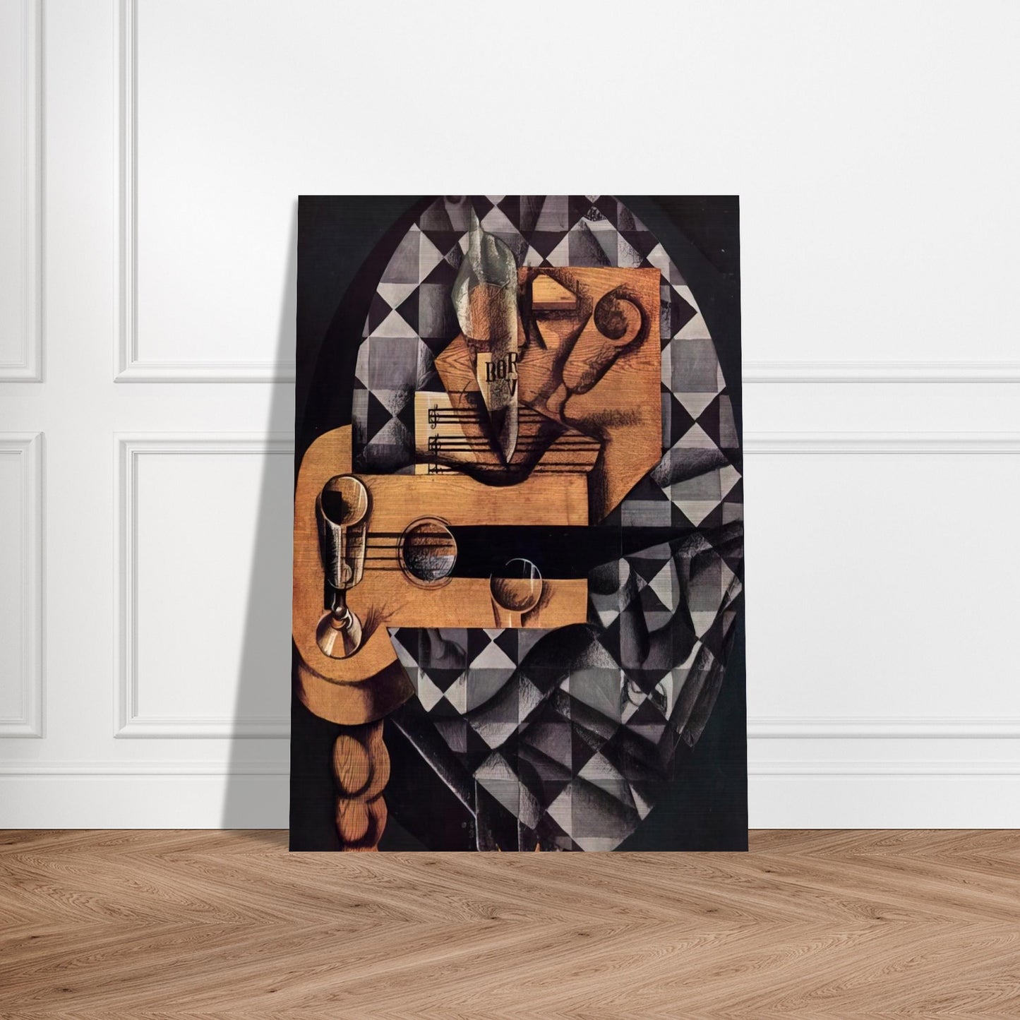 GUITAR BOTTLE AND GLASS 1914 - Juan Gris Brushed Aluminum Print - 70x100 cm / 28x40 inches | Juan Gris Aluminum Print | Juan Gris Prints