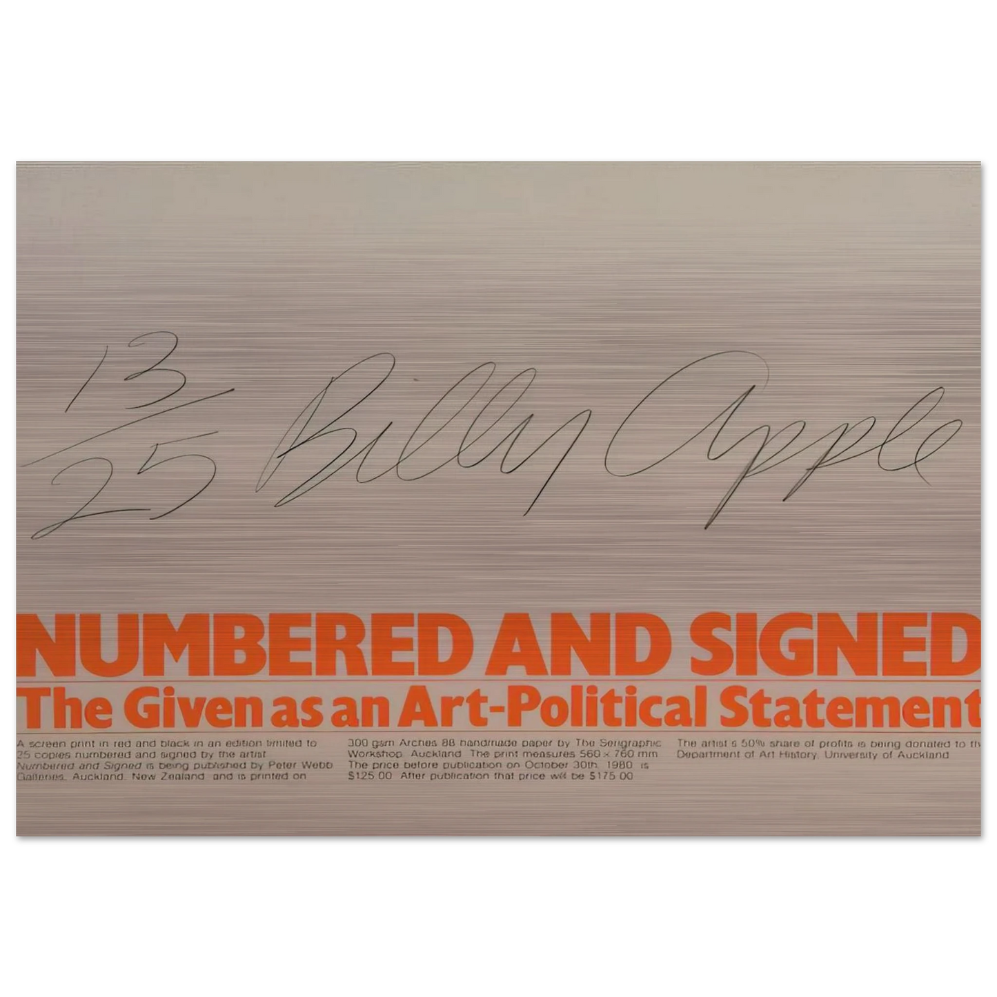Numbered and Signed - 1980 - Billy Apple Brushed Aluminum Print - 70x100 cm / 28x40 inches | Billy Apple Aluminum Print | Billy Apple Prints
