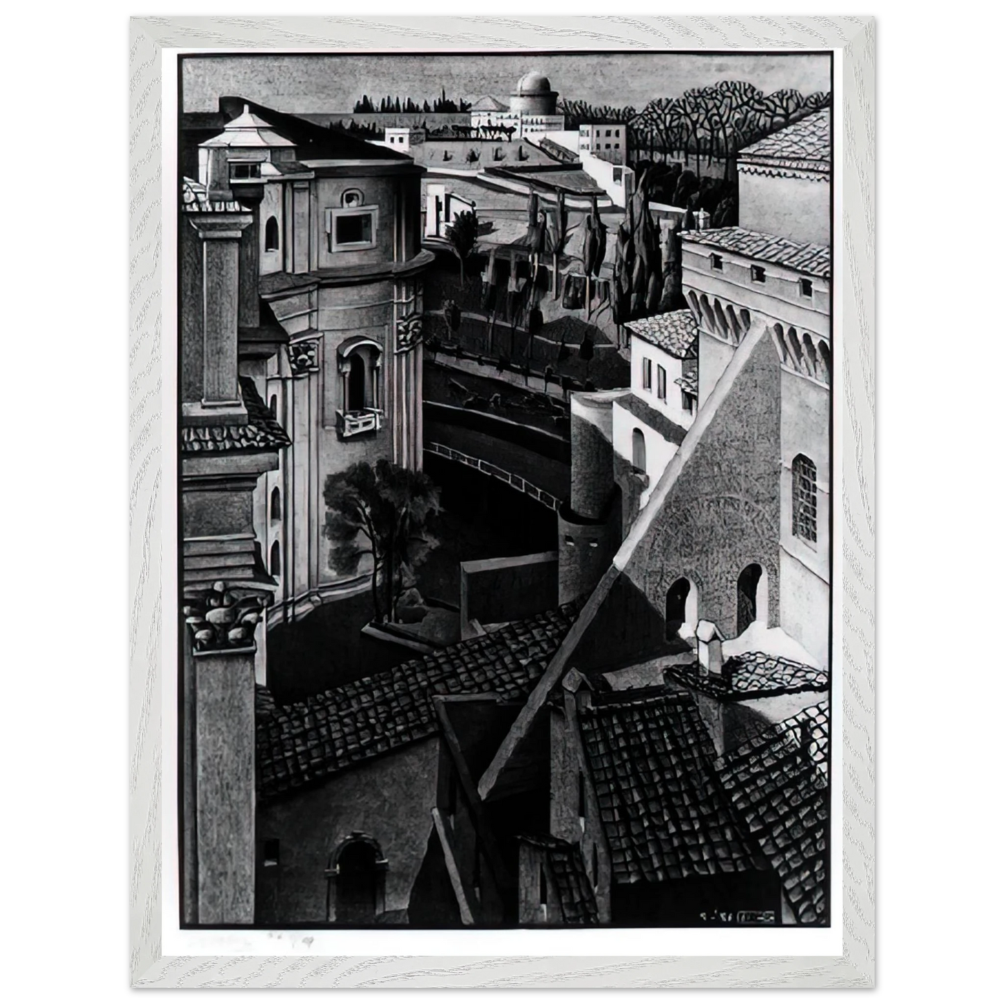 MC Escher - BERWEEN ST PETER AND SISTINE CHAPEL MARCH 1936 1936 Wall Art - 21x29.7 cm / 8x12" - Premium Wooden Framed Poster With Fine Art Paper-canvas - Wood frame