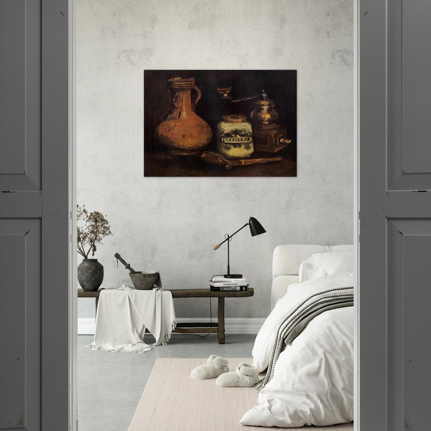 Still Life with Coffee Mill, Pipe Case and Jug - Vincent van Gogh Brushed Aluminum Print - 70x100 cm / 28x40 inches | Vincent van Gogh Aluminum Print | Vincent van Gogh Prints