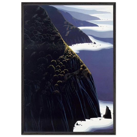 Gray Big Sur - Eyvind Earle 70x100 cm / 28x40 inches Framed Art Print – Black Wooden Frame