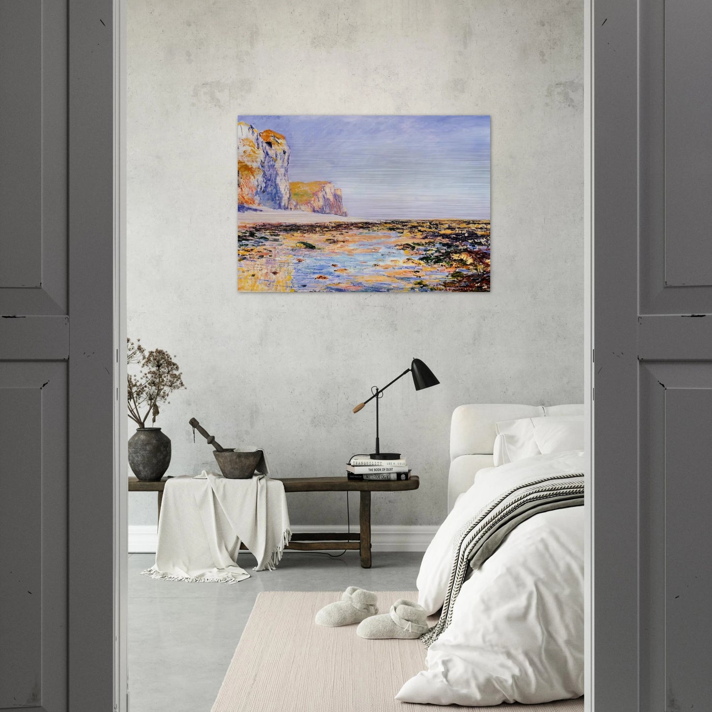 Beach and Cliffs at Pourville, Morning Effect - claude monet Brushed Aluminum Print - 70x100 cm / 28x40 inches | claude monet Aluminum Print | claude monet Prints