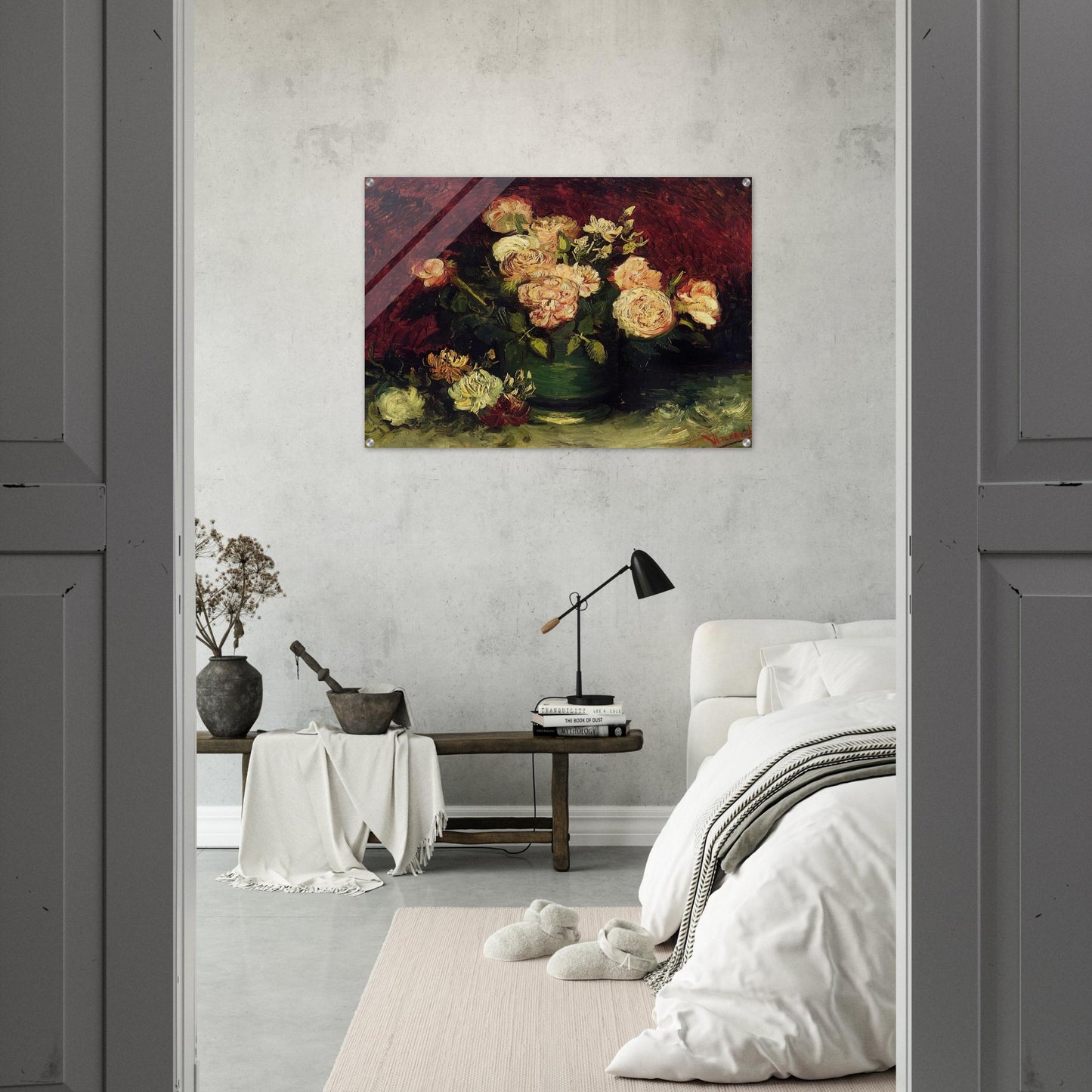 Bowl with Peonies and Roses - Vincent van Gogh Acrylic Print - 70x100 cm / 28x40″ inches | Vincent van Gogh Wall Art | Vincent van Gogh Prints