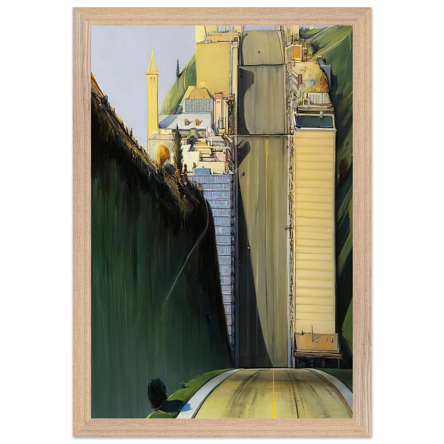 Wayne Thiebaud - Park Place - 1993 Wall Art - 21x29.7 cm / 8x12" - Premium Wooden Framed Poster With Fine Art Paper-canvas - Black frame