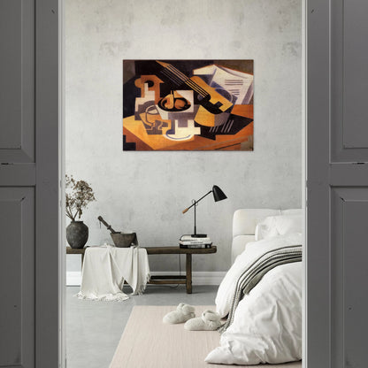 GUITAR AND FRUIT BOWL ON A TABLE 1918 - Juan Gris Brushed Aluminum Print - 70x100 cm / 28x40 inches | Juan Gris Aluminum Print | Juan Gris Prints