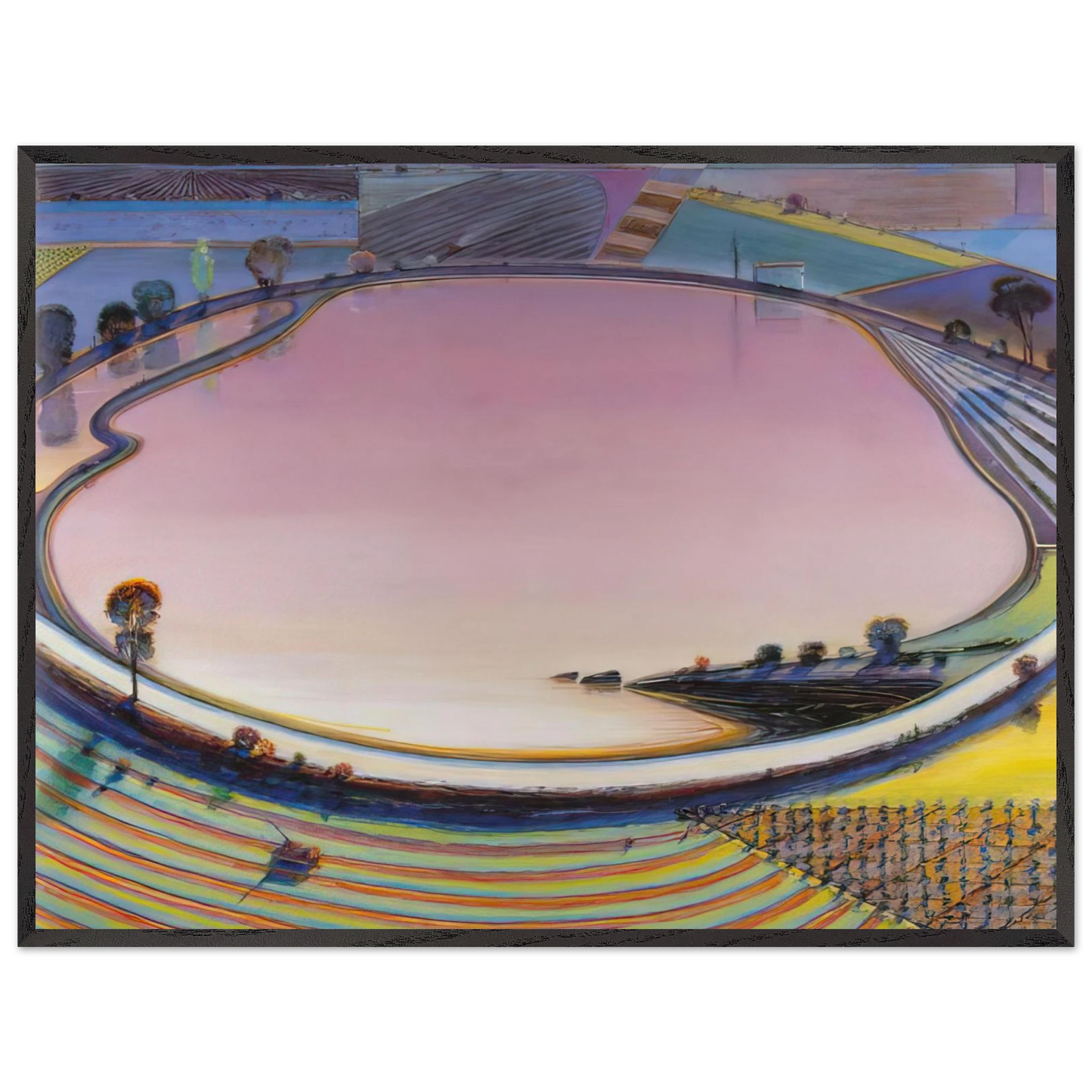 Wayne Thiebaud - Reservoir - 1999 Wall Art - 21x29.7 cm / 8x12" - Premium Wooden Framed Poster With Fine Art Paper-canvas - Wood frame