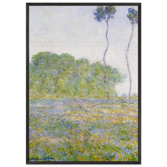 Springtime Meadow at Giverny - claude monet 70x100 cm / 28x40 inches Framed Art Print – Black Wooden Frame