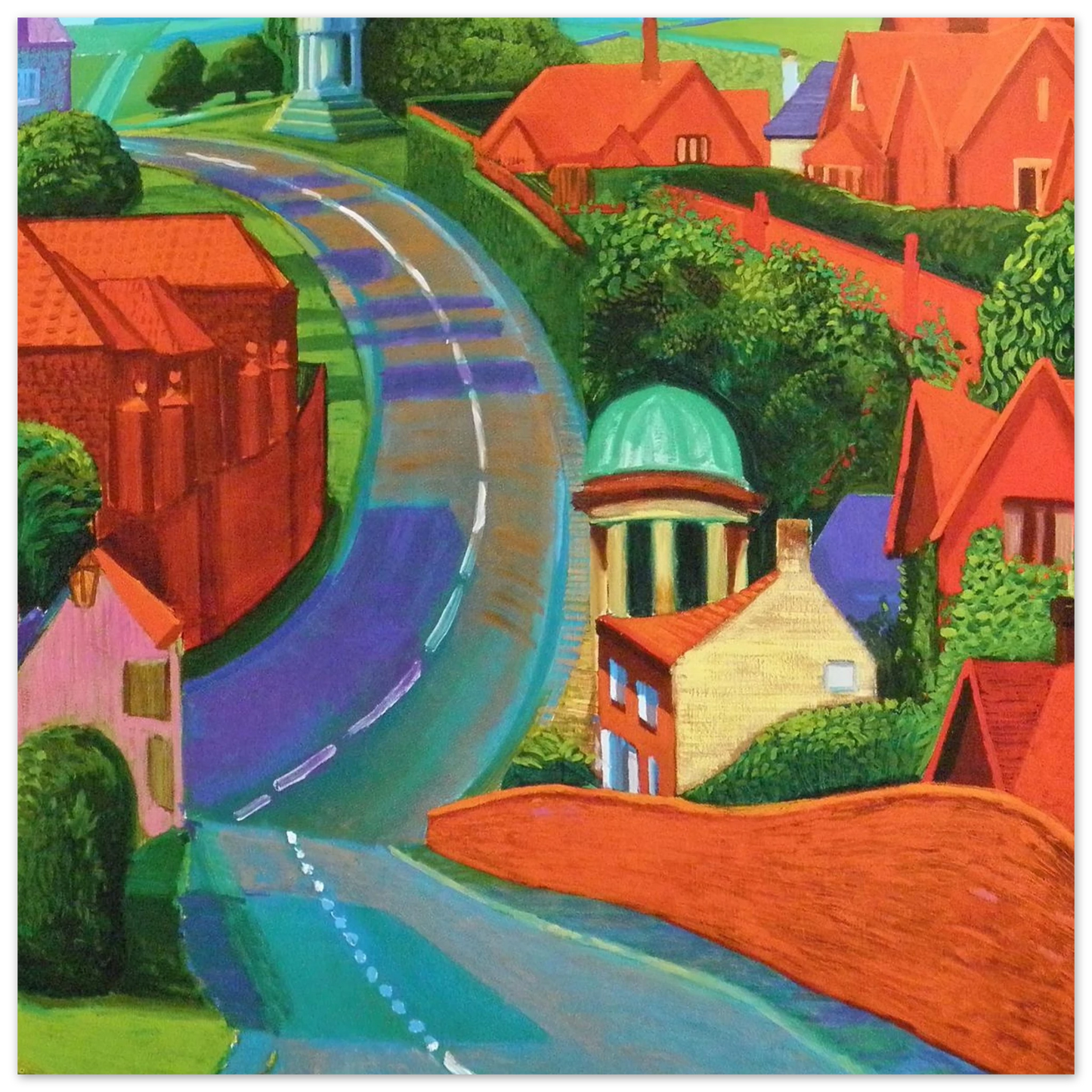 David Hockney - The Road to York Through Sledmere - 30x40 cm / 12x16 inches - Premium Wooden Framed Poster With Fine Art Paper-canvas - White frame