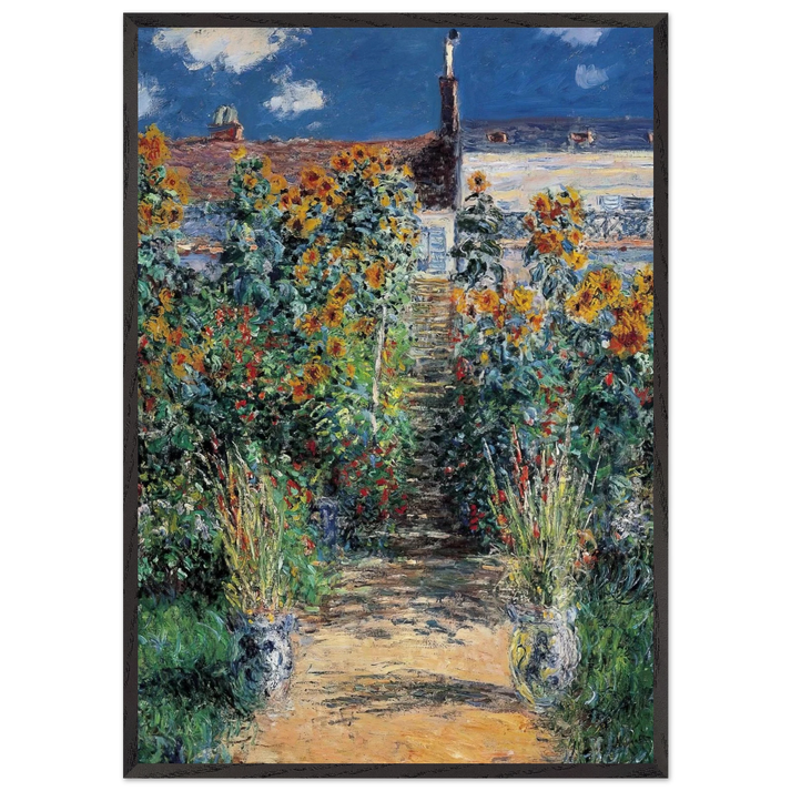 The Garden at Vetheuil - claude monet 70x100 cm / 28x40 inches Framed Art Print – Black Wooden Frame