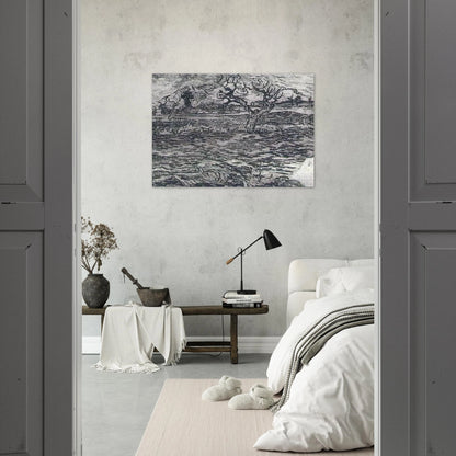 Landscape with Olive Tree and Mountains in the Background - Vincent van Gogh Brushed Aluminum Print - 70x100 cm / 28x40 inches | Vincent van Gogh Aluminum Print | Vincent van Gogh Prints