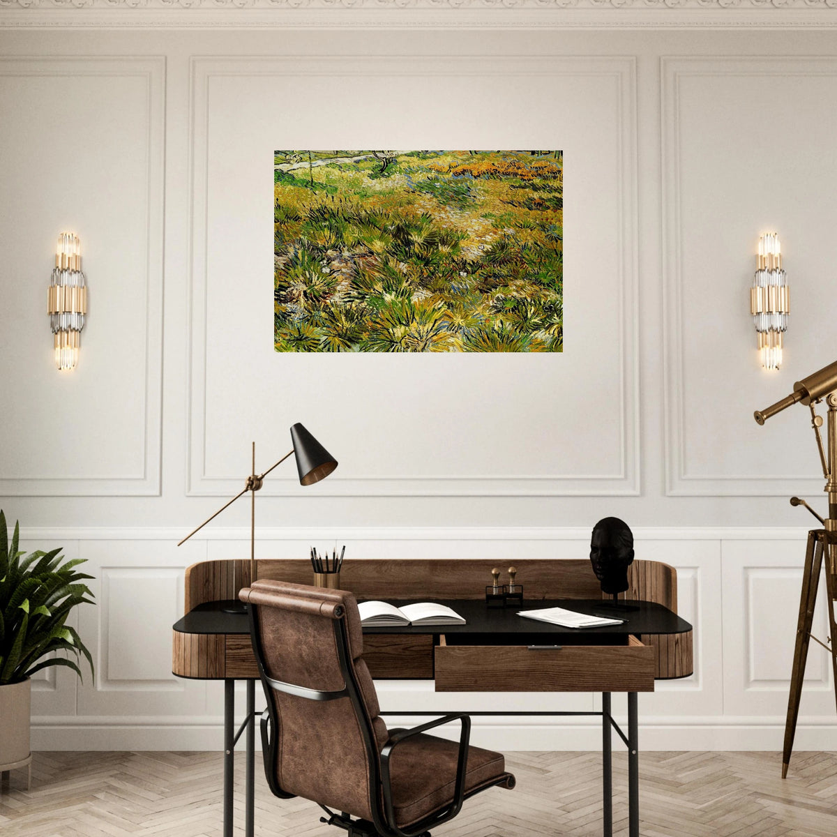 Meadow in the Garden of Saint-Paul Hospital - Vincent van Gogh Brushed Aluminum Print - 70x100 cm / 28x40 inches | Vincent van Gogh Aluminum Print | Vincent van Gogh Prints