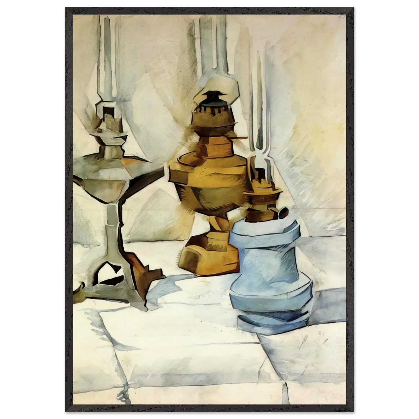 THREE LAMPS 1911 - Juan Gris 70x100 cm / 28x40 inches Framed Art Print – Black Wooden Frame