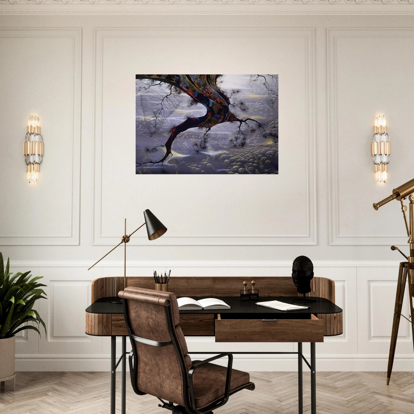 Pine Branch - Eyvind Earle Brushed Aluminum Print - 70x100 cm / 28x40 inches | Eyvind Earle Aluminum Print | Eyvind Earle Prints