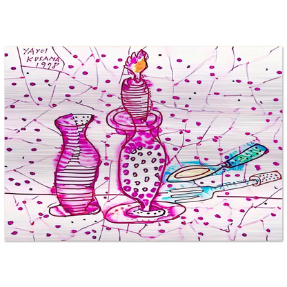 STILL LIFE OF CANDLESTICK 1978 - Yayoi Kusama Brushed Aluminum Print - 70x100 cm / 28x40 inches | Yayoi Kusama Aluminum Print | Yayoi Kusama Prints