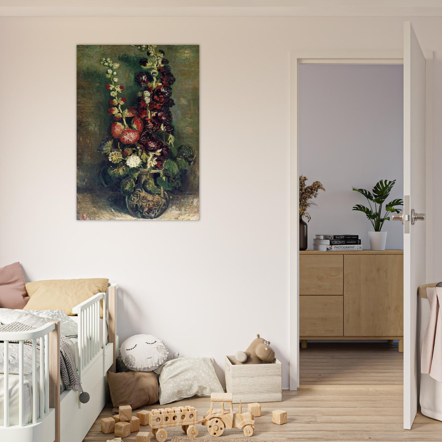 Vase of Hollyhocks - Vincent van Gogh Brushed Aluminum Print - 70x100 cm / 28x40 inches | Vincent van Gogh Aluminum Print | Vincent van Gogh Prints