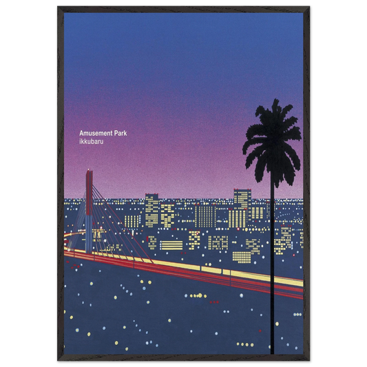 Ikkubaru Amusement City - Hiroshi Nagai 70x100 cm / 28x40 inches Framed Art Print – Black Wooden Frame