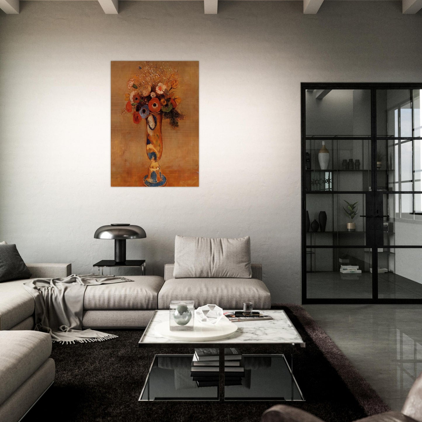 WILDFLOWERS IN A LONG NECKED VASE - Odilon Redon Brushed Aluminum Print - 70x100 cm / 28x40 inches | Odilon Redon Aluminum Print | Odilon Redon Prints
