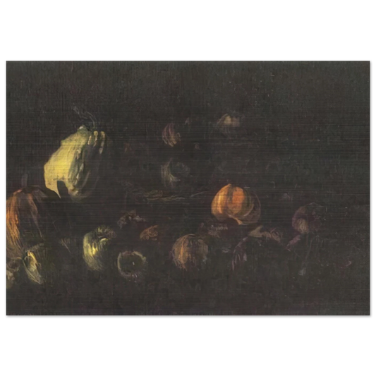 Still life with a basket of apples and two pumpkins - Vincent van Gogh Brushed Aluminum Print - 70x100 cm / 28x40 inches | Vincent van Gogh Aluminum Print | Vincent van Gogh Prints