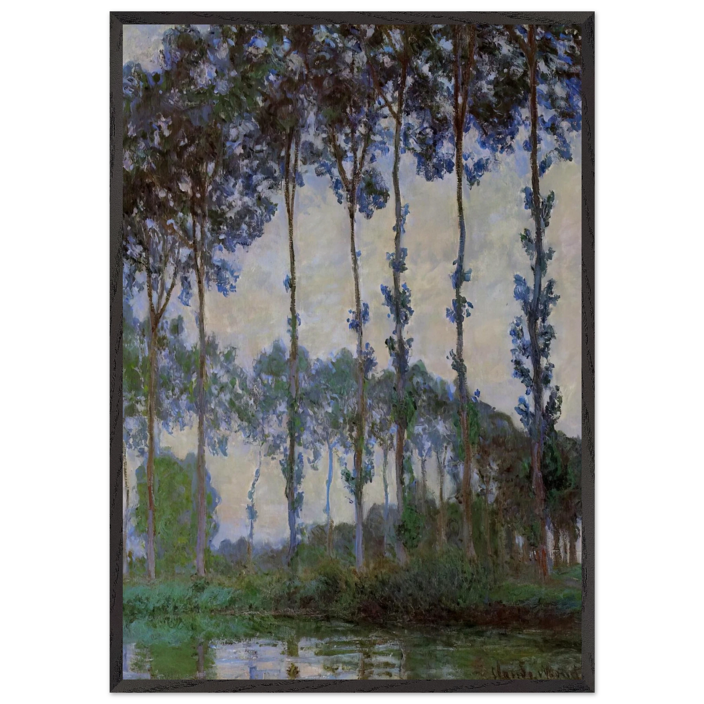 Poplars on the Banks of the River Epte Overcast Weather - claude monet 70x100 cm / 28x40 inches Framed Art Print – Black Wooden Frame