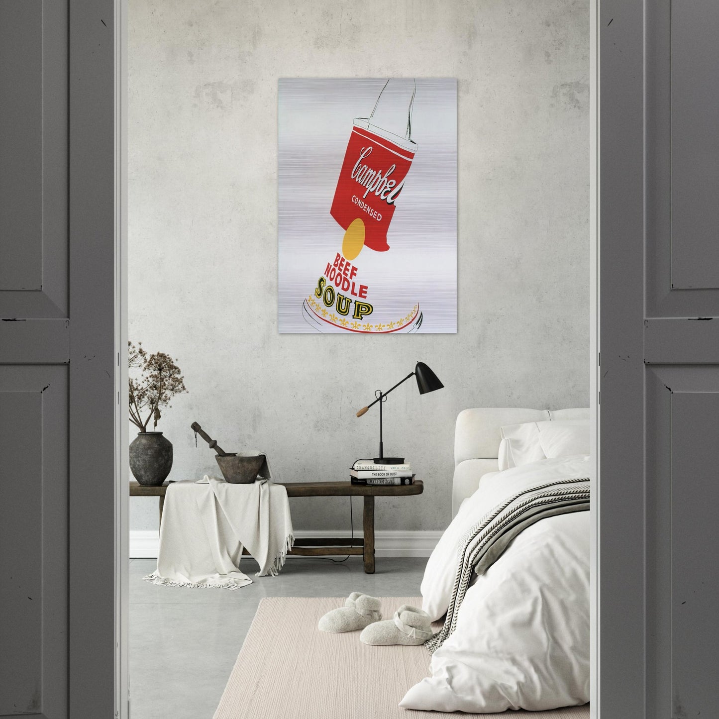 Crushed Campbell's Soup Can  Beef Noodle  - Andy Warhol Brushed Aluminum Print - 70x100 cm / 28x40 inches | Andy Warhol Aluminum Print | Andy Warhol Prints