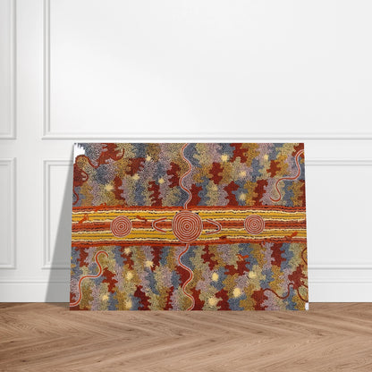 Corrobboree Dreaming - Native Art - Clifford Possum Tjapaltjarri Brushed Aluminum Print - 70x100 cm / 28x40 inches | Clifford Possum Tjapaltjarri Aluminum Print | Clifford Possum Tjapaltjarri Prints