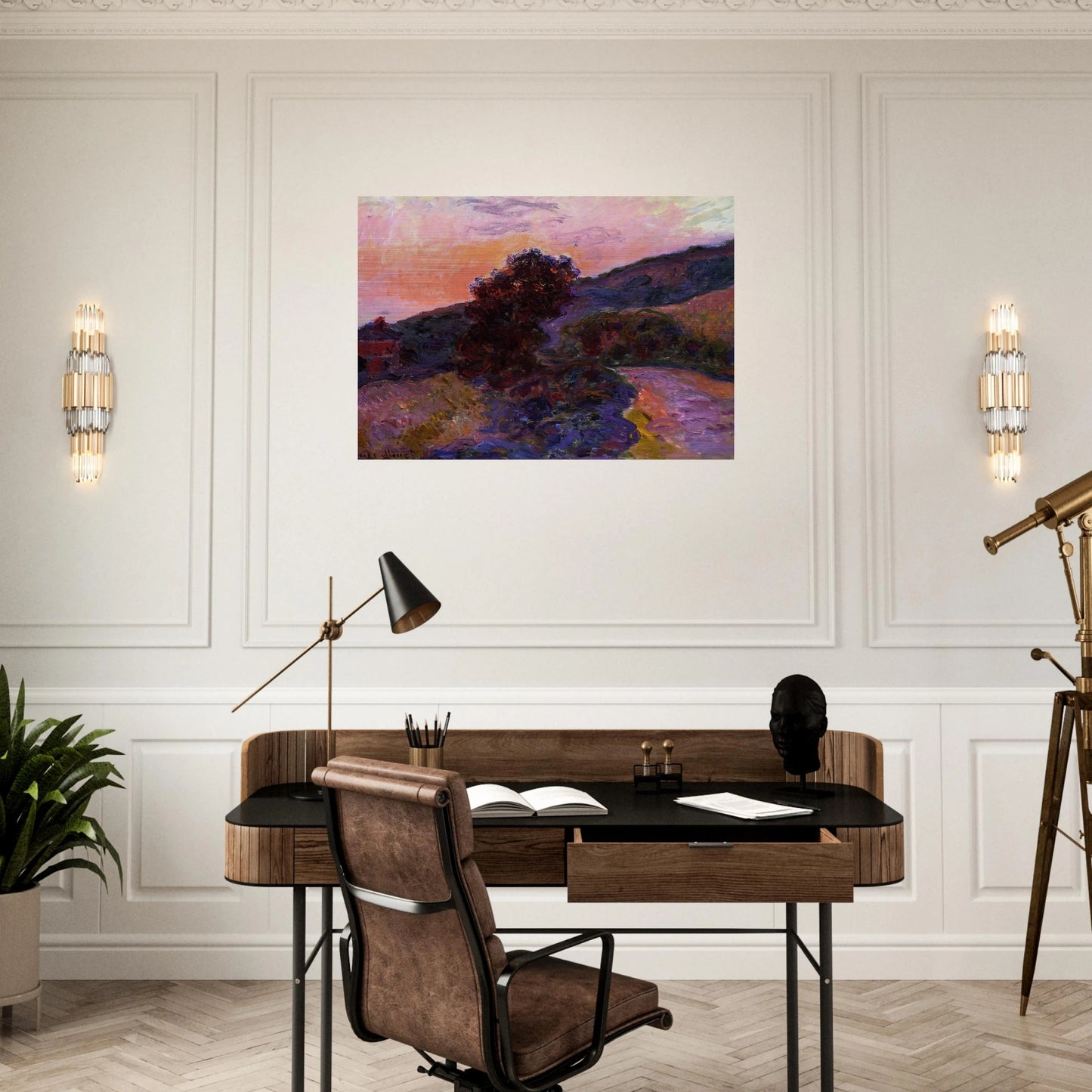 Sunset at Giverny - claude monet Brushed Aluminum Print - 70x100 cm / 28x40 inches | claude monet Aluminum Print | claude monet Prints
