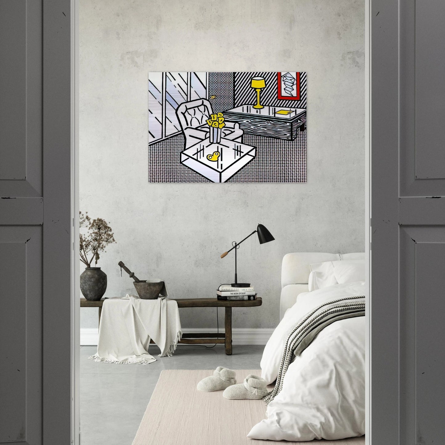 THE DEN 1990 - Roy Lichtenstein Brushed Aluminum Print - 70x100 cm / 28x40 inches | Roy Lichtenstein Aluminum Print | Roy Lichtenstein Prints