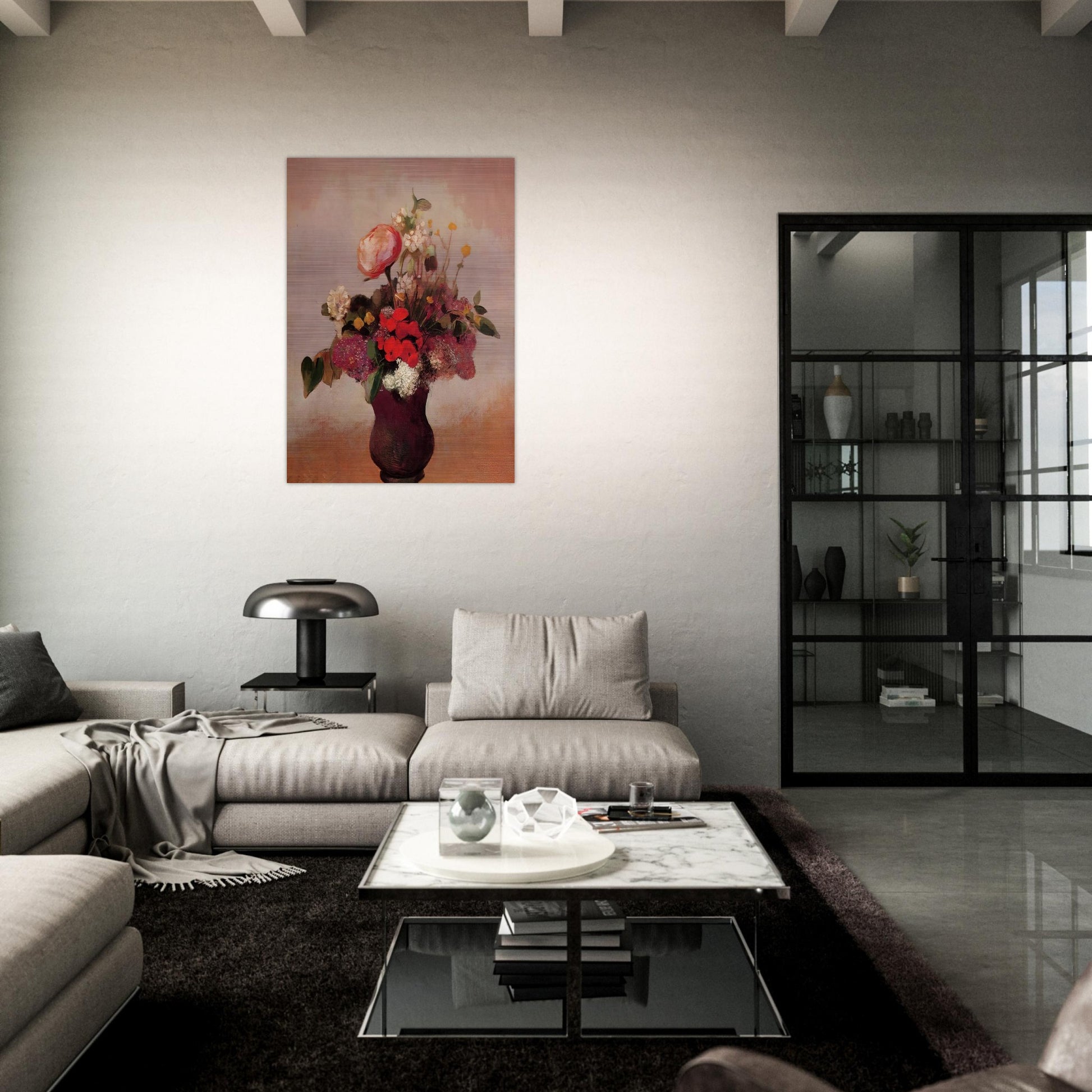 FLOWERS IN AA BROWN VASE - Odilon Redon Brushed Aluminum Print - 70x100 cm / 28x40 inches | Odilon Redon Aluminum Print | Odilon Redon Prints