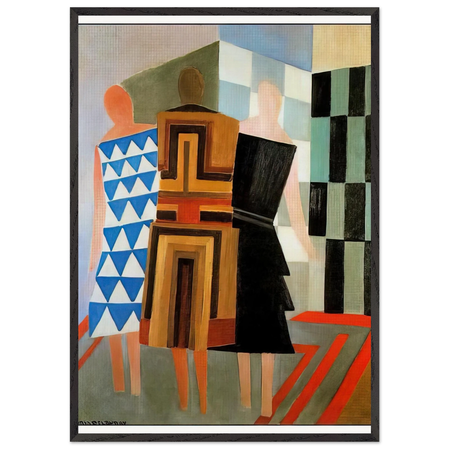 THREE WOMEN DRESSED SIMULTANEOUSLY - Sonia Delaunay 70x100 cm / 28x40 inches Framed Art Print – Black Wooden Frame
