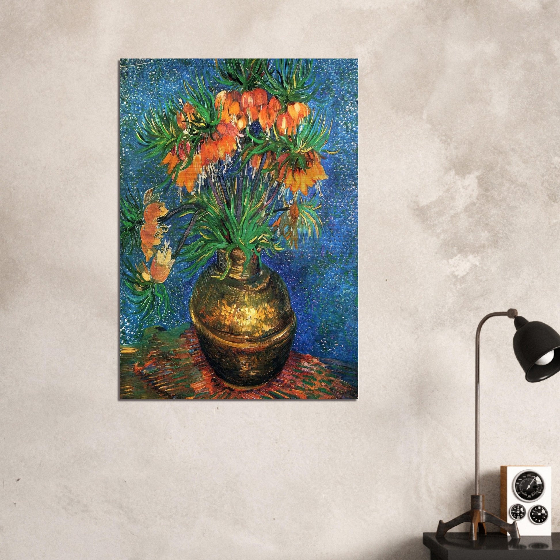 Fritillaries in a Copper Vase - Vincent van Gogh Brushed Aluminum Print - 70x100 cm / 28x40 inches | Vincent van Gogh Aluminum Print | Vincent van Gogh Prints