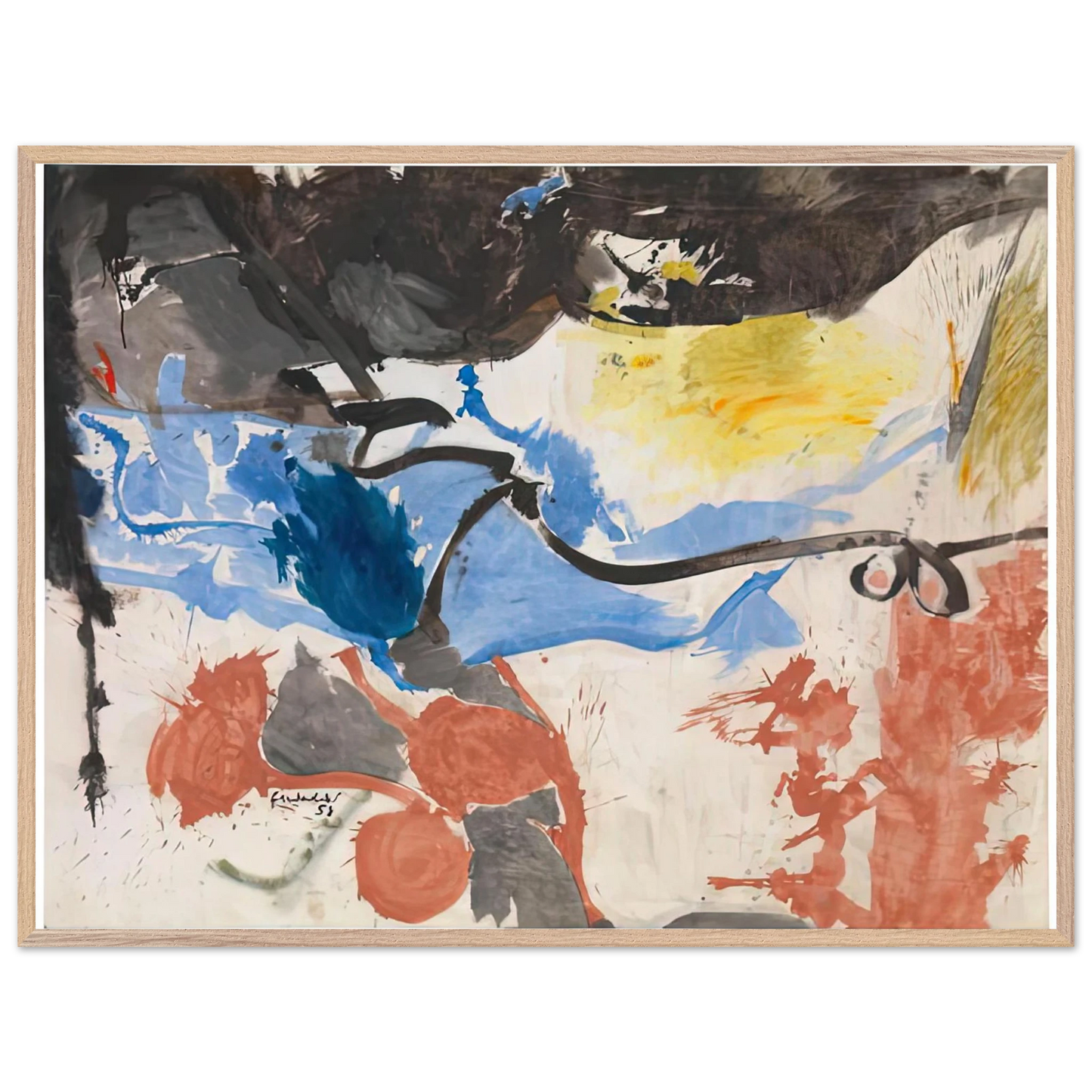 Helen Frankenthaler - Hotel Cro-Magnon, 1958- Wall Art - 60x80 cm / 24x32 inches - Premium Wooden Framed Poster With Fine Art Paper-canvas - White frame