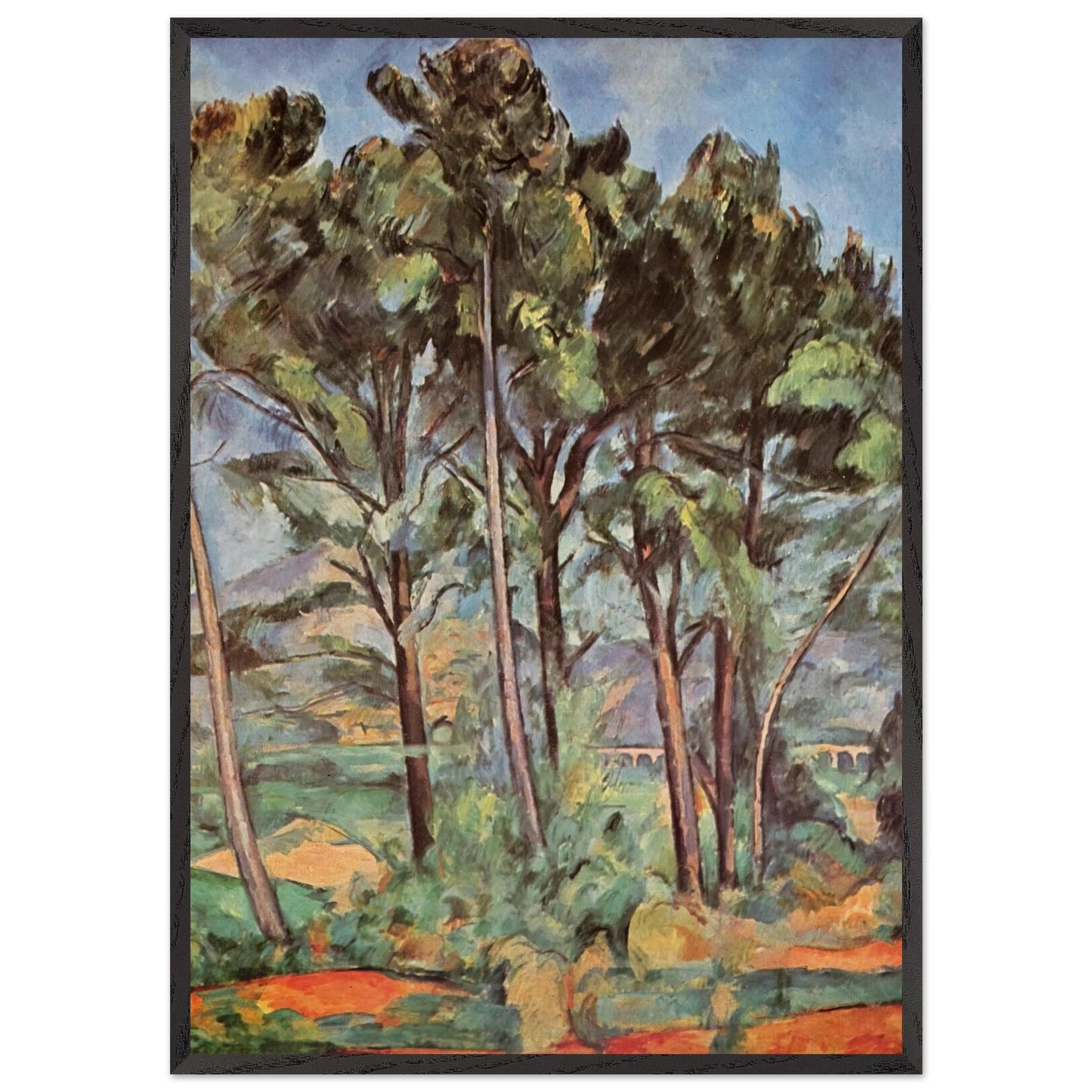Pine and Aqueduct - Paul Cezanne 70x100 cm / 28x40 inches Framed Art Print – Black Wooden Frame