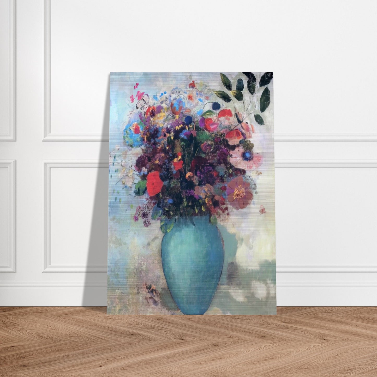 FLOWERS IN A TURQUOISE VASE - Odilon Redon Brushed Aluminum Print - 70x100 cm / 28x40 inches | Odilon Redon Aluminum Print | Odilon Redon Prints
