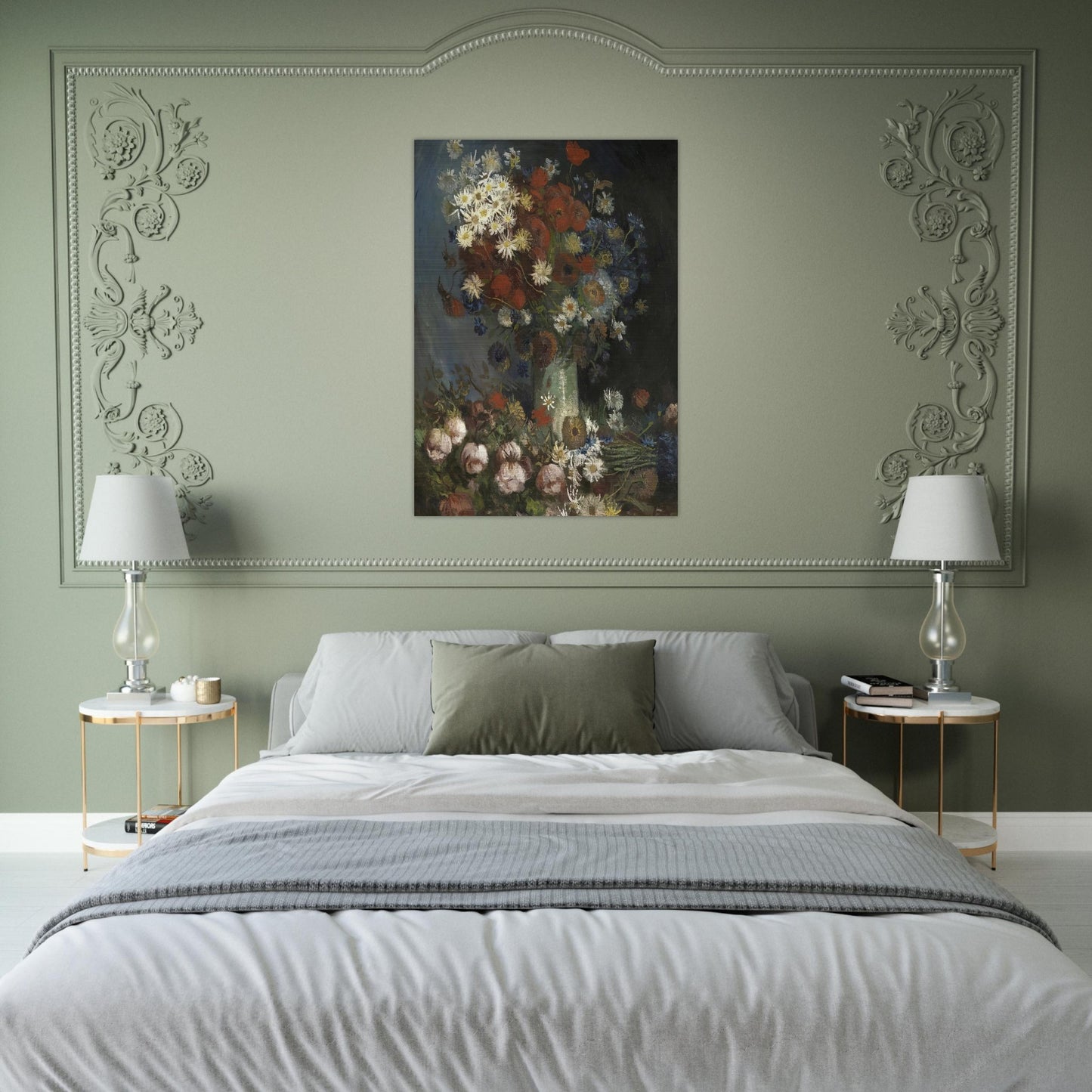 Still life with meadow flowers and roses - Vincent van Gogh Brushed Aluminum Print - 70x100 cm / 28x40 inches | Vincent van Gogh Aluminum Print | Vincent van Gogh Prints