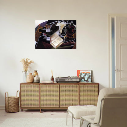 BOOK PIPE AND GLASSES - Juan Gris Brushed Aluminum Print - 70x100 cm / 28x40 inches | Juan Gris Aluminum Print | Juan Gris Prints