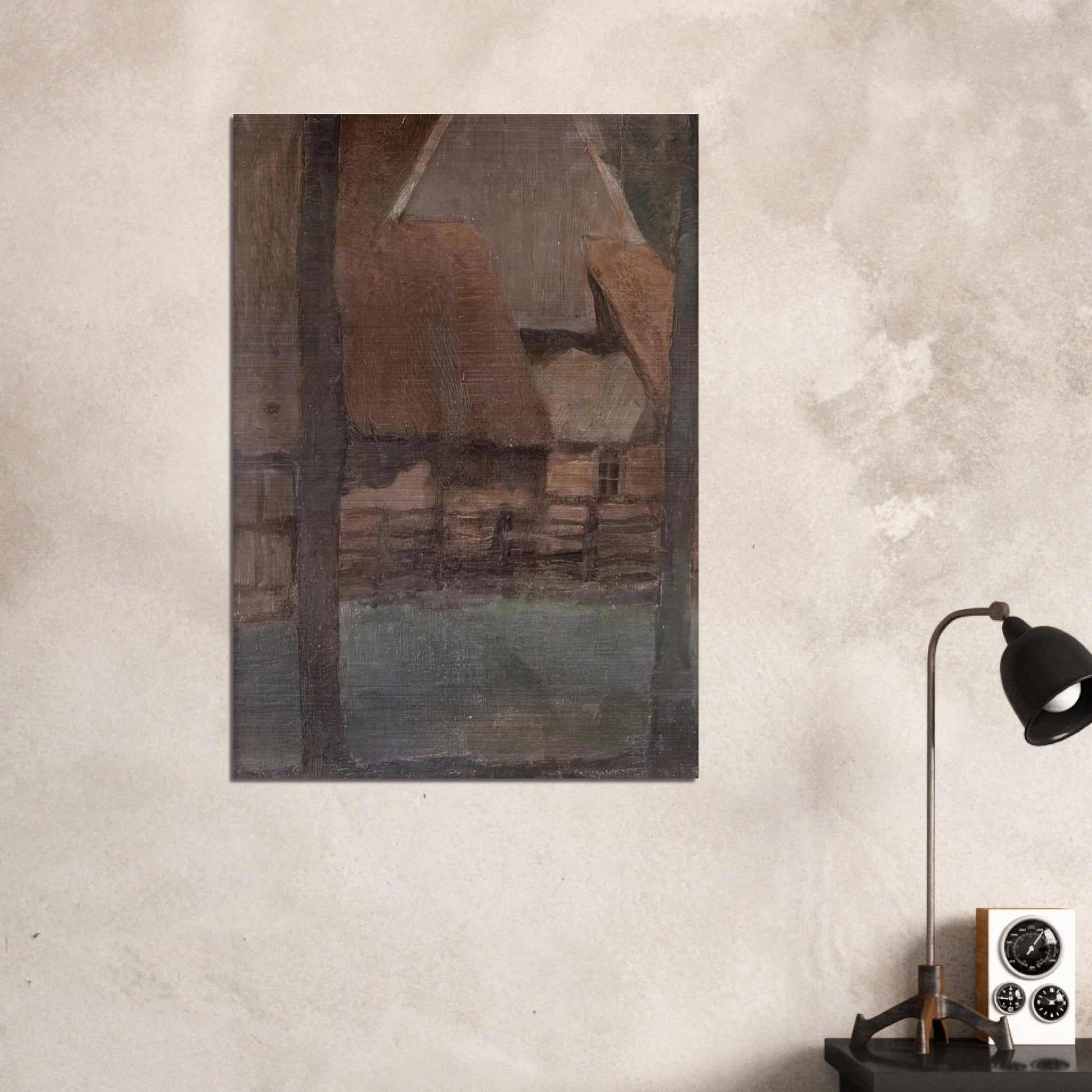 Gable Farm with trees - Piet Mondrian Brushed Aluminum Print - 70x100 cm / 28x40 inches | Piet Mondrian Aluminum Print | Piet Mondrian Prints