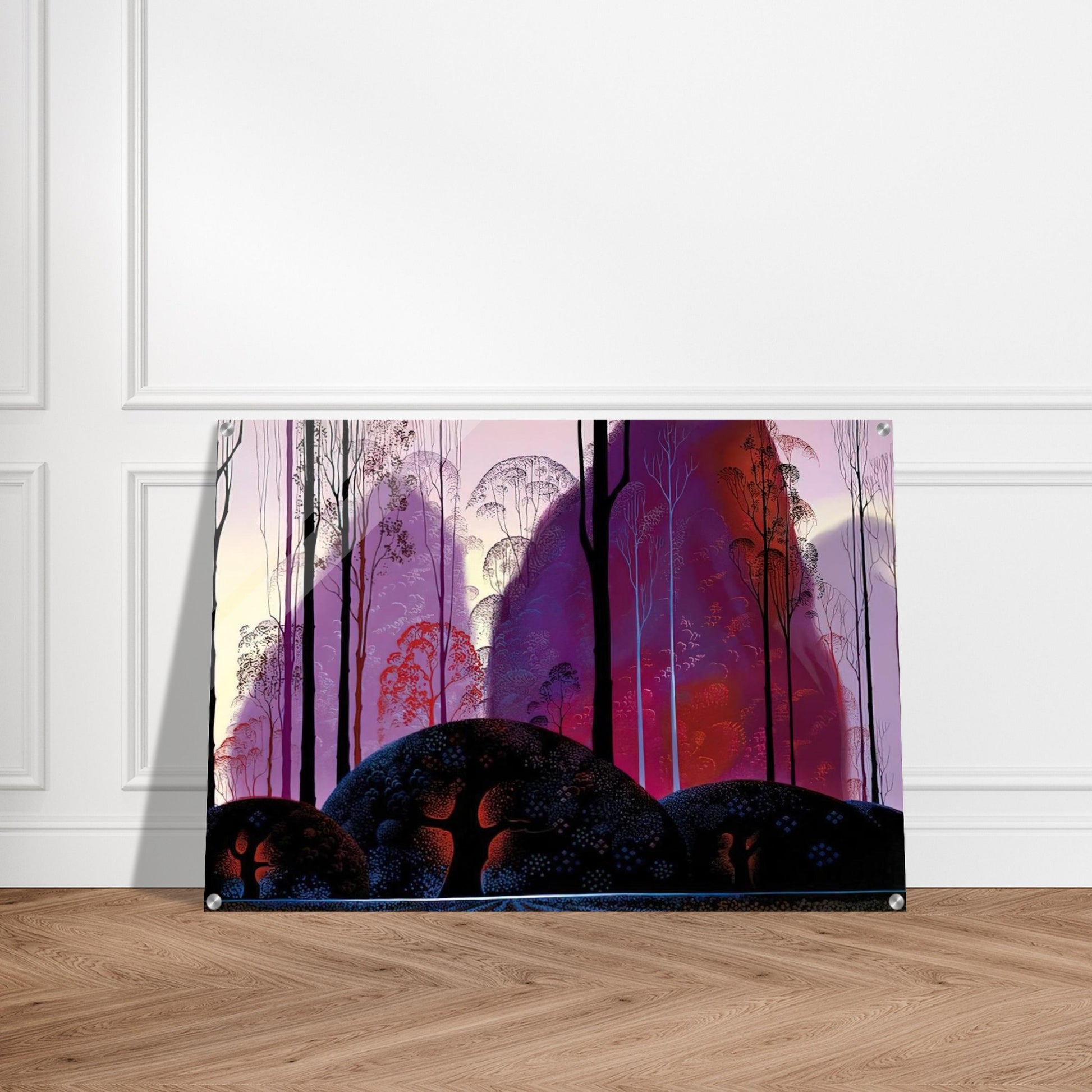 Mauve, Red and Purple - Eyvind Earle Acrylic Print - 70x100 cm / 28x40″ inches