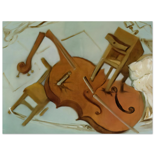 Salvador Dali - BED CHAIR AND BEDSIDE TABLE FEROCIOUSLY ATTACKING A CELLO  75x100 cm / 30x40inches Fine Art Poster