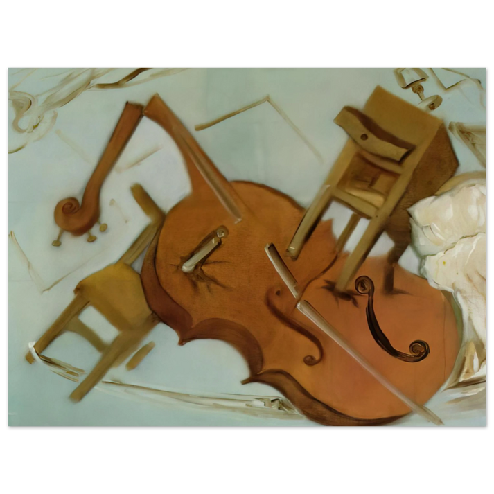 Salvador Dali - BED CHAIR AND BEDSIDE TABLE FEROCIOUSLY ATTACKING A CELLO  75x100 cm / 30x40inches Fine Art Poster