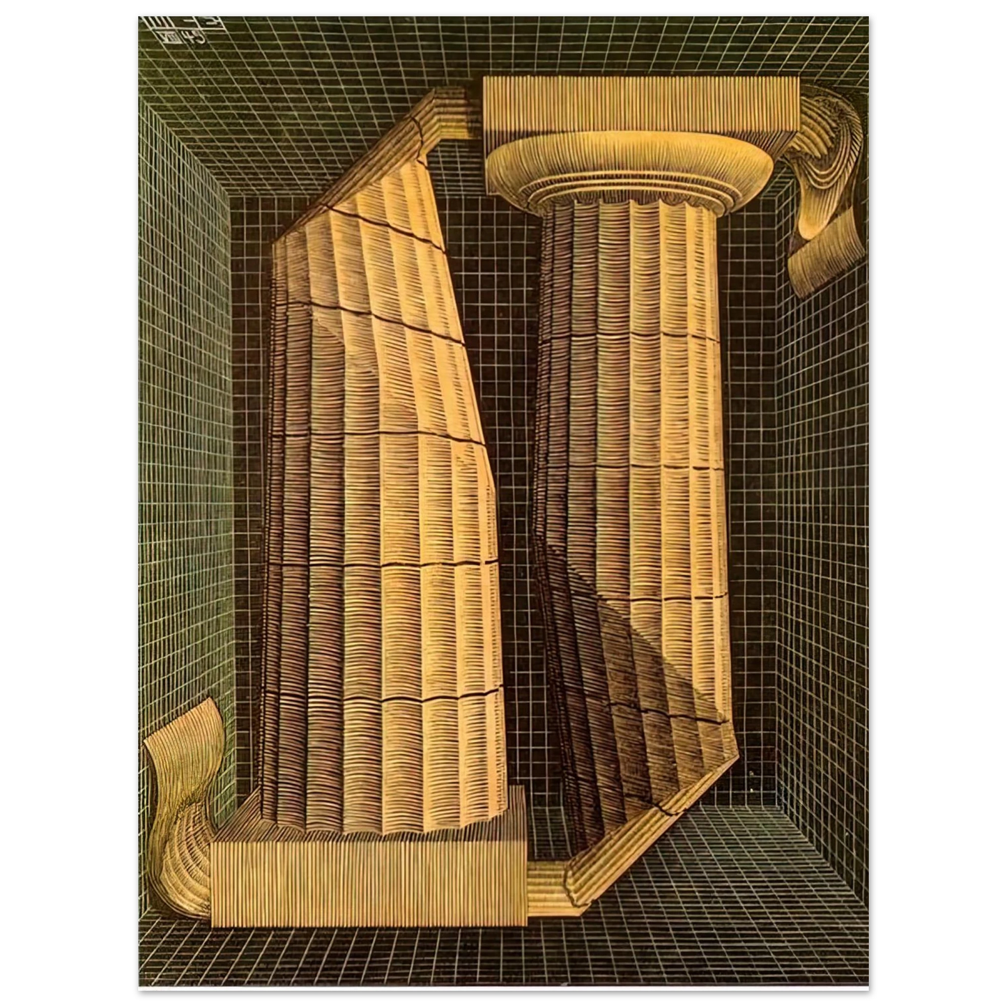 MC Escher - DORIC COLUMNS Wall Art - 60x80 cm / 24x32 inches - Premium Wooden Framed Poster With Fine Art Paper-canvas - Black frame
