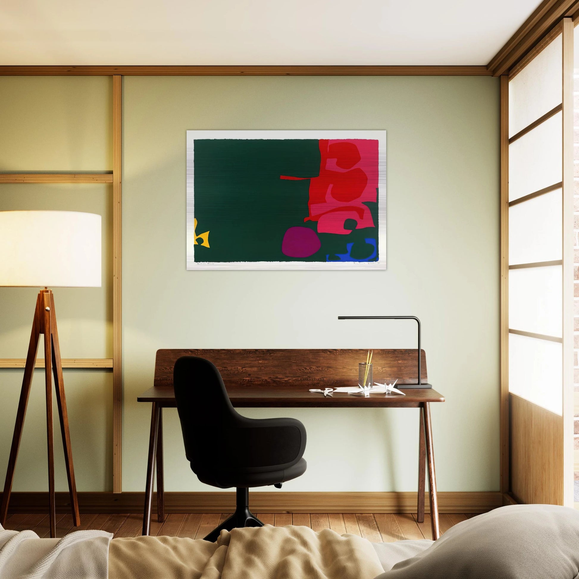 Interlocking Scarlet and Pink in Deep Green - 1970 - Patrick Heron Brushed Aluminum Print - 70x100 cm / 28x40 inches | Patrick Heron Aluminum Print | Patrick Heron Prints